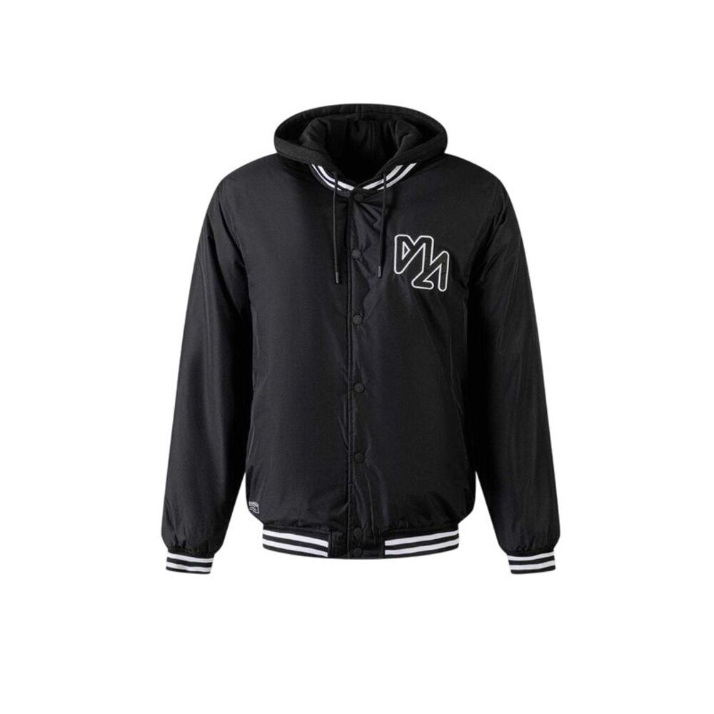 Minoti Mens Embroidered Logo Detachable Hood Varsity Jacket / Black